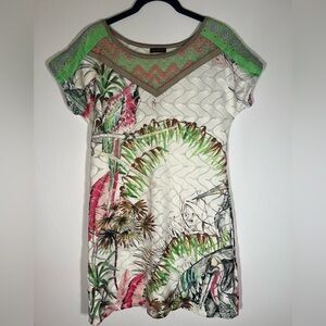 VINTAGE Y2K Custo Barcelona tropical birds embroidered mini dress sz M bohemian